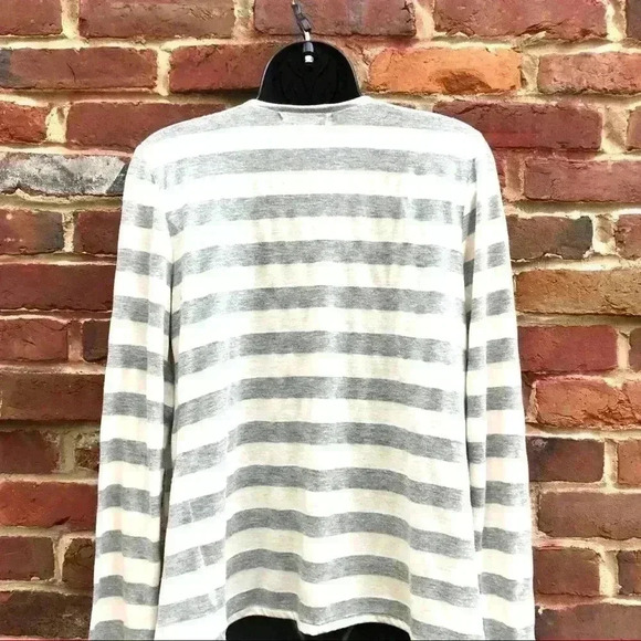 LIZ CLAIBORNE Gray White Striped Rayon Cardigan - Picture 5 of 8